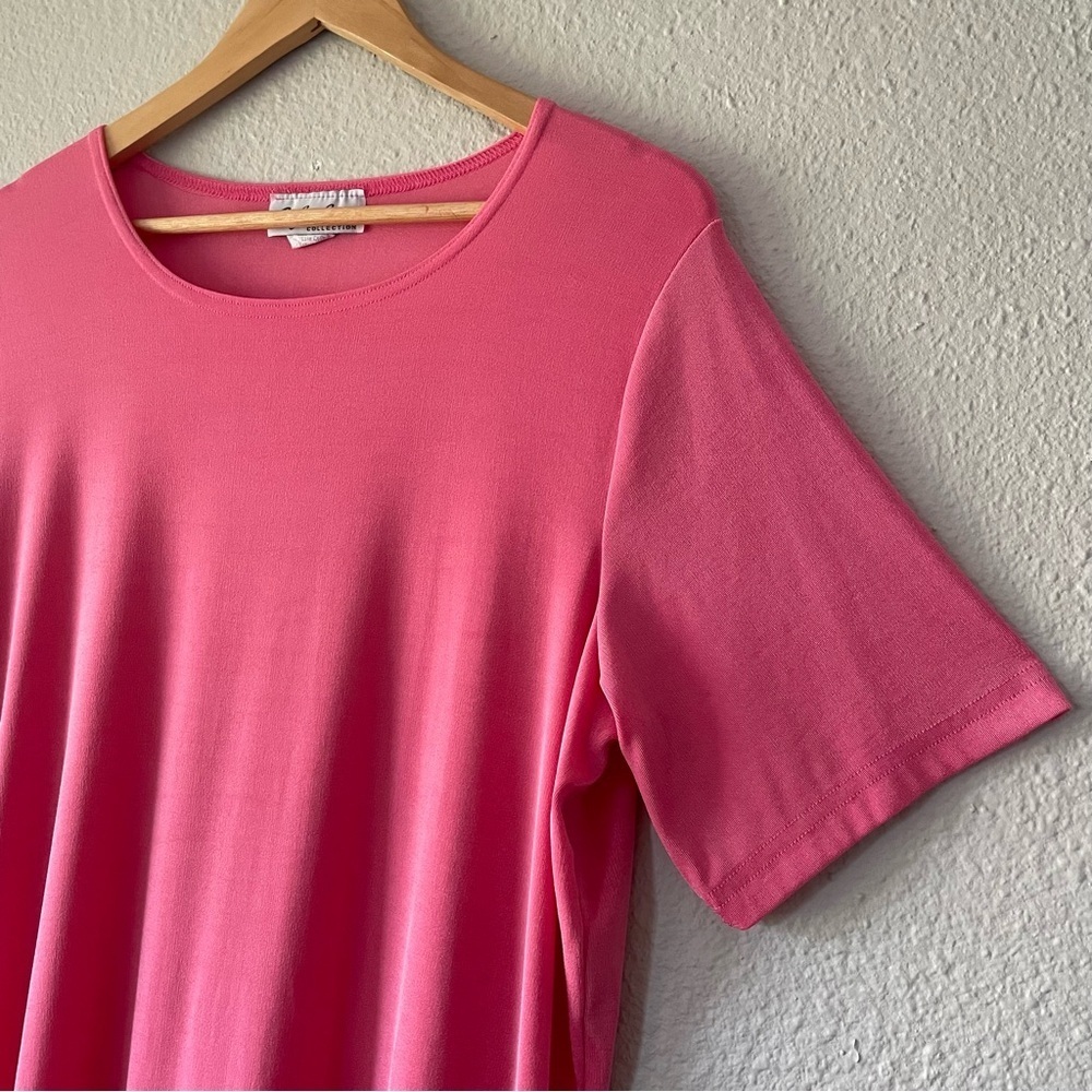 Carolyn Strauss Collection Liquid Knit Tunic Top Womens 1X Pink Slinky Side Slit - Picture 4 of 10